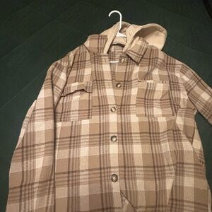 Plaid Button-Up Jacket with Hood